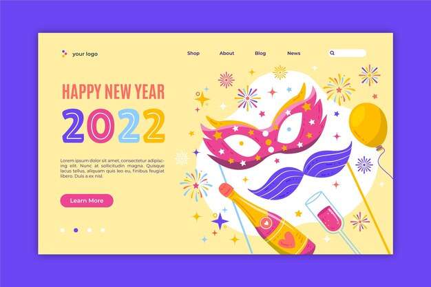 Handgezeichnete flache Landingpage-Vorlage für das neue Jahr