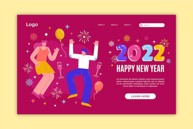 Handgezeichnete flache Landingpage-Vorlage für das neue Jahr