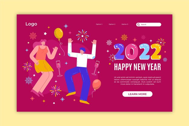 Handgezeichnete flache Landingpage-Vorlage für das neue Jahr
