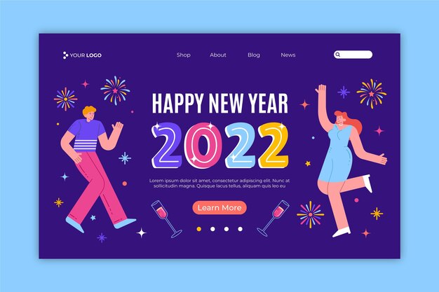 Handgezeichnete flache Landingpage-Vorlage für das neue Jahr