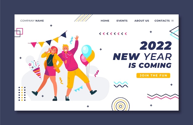 Handgezeichnete flache Landingpage-Vorlage für das neue Jahr