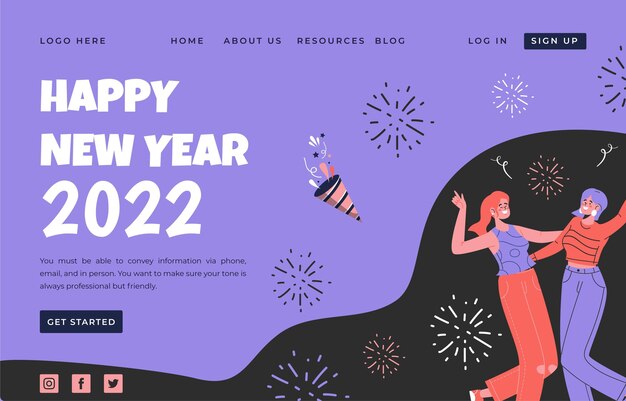 Handgezeichnete flache Landingpage-Vorlage für das neue Jahr