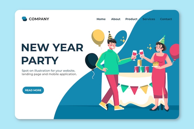 Kostenloser Vektor handgezeichnete flache landingpage-vorlage für das neue jahr