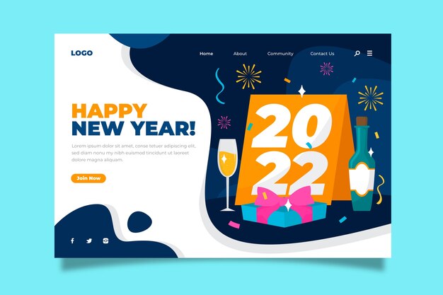 Handgezeichnete flache Landingpage-Vorlage für das neue Jahr