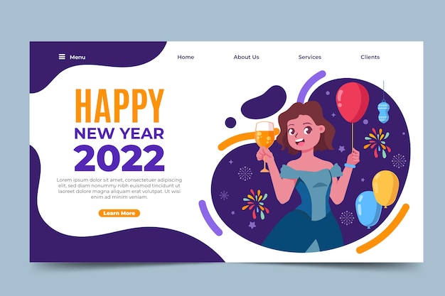 Kostenloser Vektor handgezeichnete flache landingpage-vorlage für das neue jahr