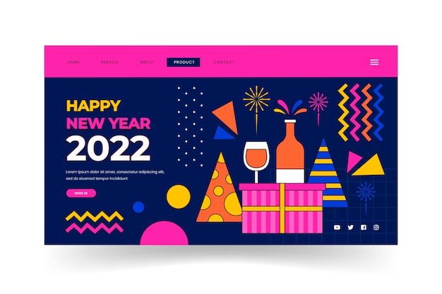 Kostenloser Vektor handgezeichnete flache landingpage-vorlage für das neue jahr
