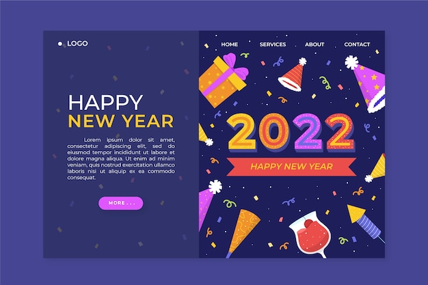 Handgezeichnete flache landingpage-vorlage für das neue jahr