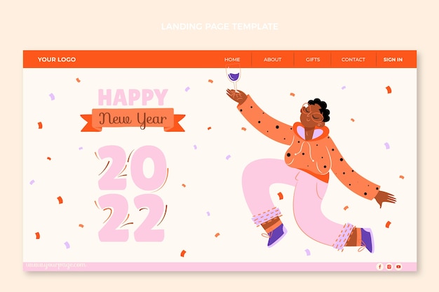 Kostenloser Vektor handgezeichnete flache landingpage-vorlage für das neue jahr