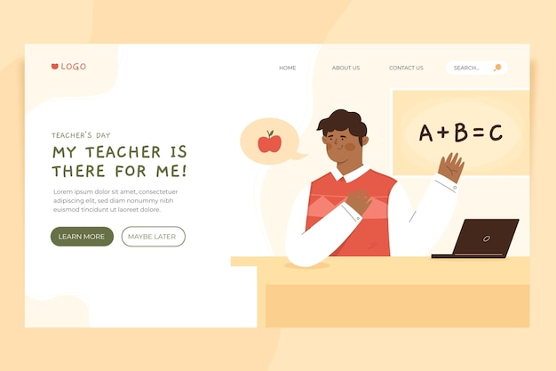 Kostenloser Vektor handgezeichnete flache landingpage-vorlage für den tag des lehrers