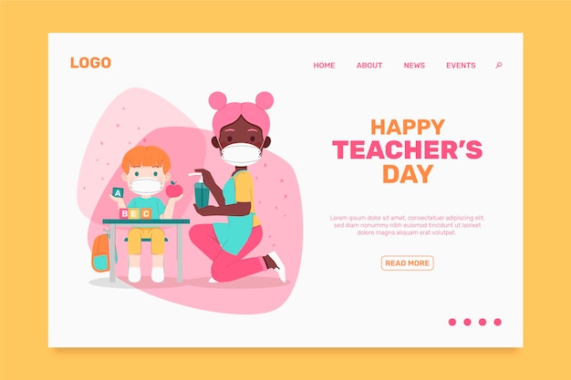 Handgezeichnete flache landingpage-vorlage für den tag des lehrers