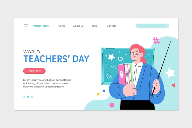 Kostenloser Vektor handgezeichnete flache landingpage-vorlage für den tag des lehrers