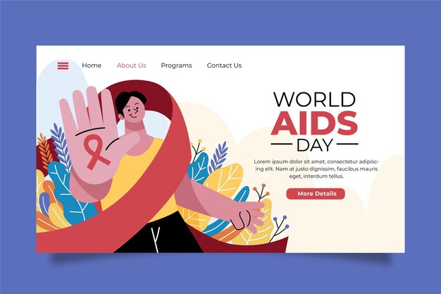 Handgezeichnete flache landingpage-vorlage für den welt-aids-tag