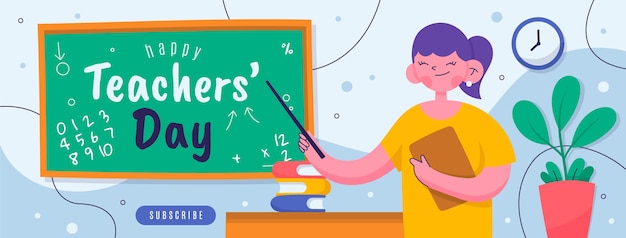 Handgezeichnete flache Social-Media-Cover-Vorlage für den Tag des Lehrers