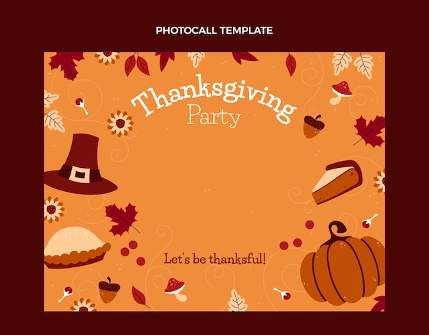 Kostenloser Vektor handgezeichnete flache thanksgiving-fototermin-vorlage