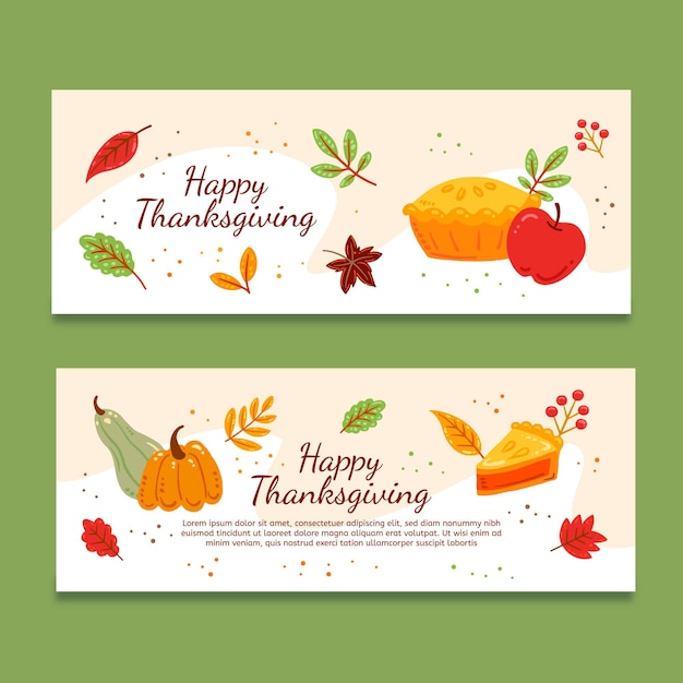 Kostenloser Vektor handgezeichnete flache thanksgiving-horizontale banner-set