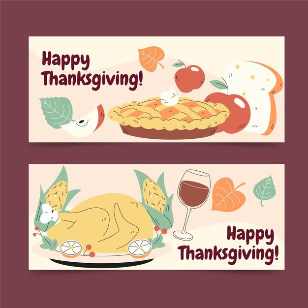 Handgezeichnete flache thanksgiving-horizontale banner-set