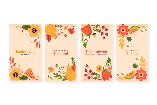 Handgezeichnete flache thanksgiving-instagram-geschichten-sammlung