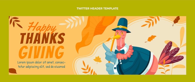 Handgezeichnete flache Thanksgiving-Twitter-Cover-Vorlage