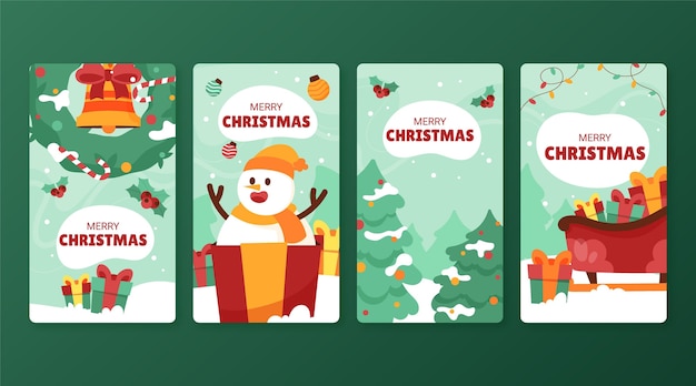 Handgezeichnete flache Weihnachts-Instagram-Geschichten-Sammlung