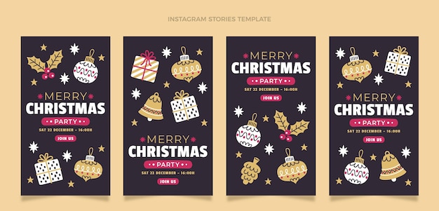 Kostenloser Vektor handgezeichnete flache weihnachts-instagram-geschichten-sammlung