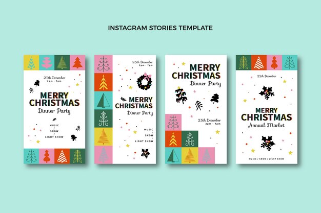 Handgezeichnete flache Weihnachts-Instagram-Geschichten-Sammlung