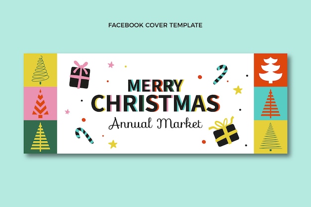 Handgezeichnete flache Weihnachts-Social-Media-Abdeckungsschablone