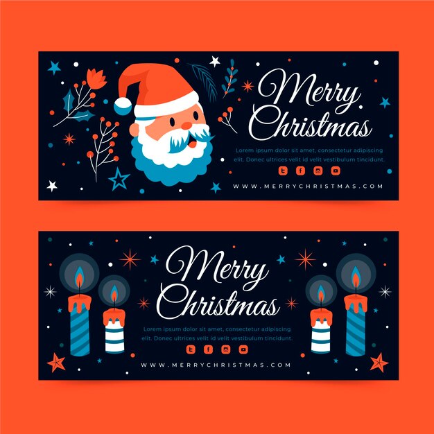 Handgezeichnete flache Weihnachtsbanner eingestellt