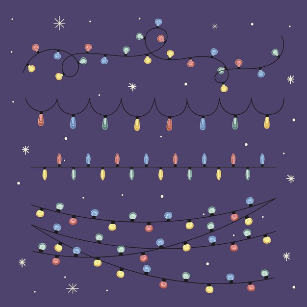 Handgezeichnete flache Weihnachtsbeleuchtung Sammlung