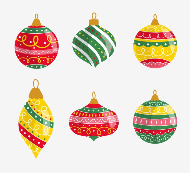 Handgezeichnete flache Weihnachtskugel Ornamente Sammlung