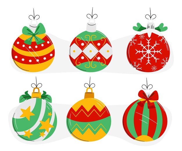 Handgezeichnete flache Weihnachtskugel Ornamente Sammlung