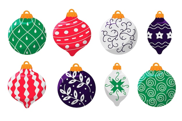 Kostenloser Vektor handgezeichnete flache weihnachtskugel ornamente sammlung