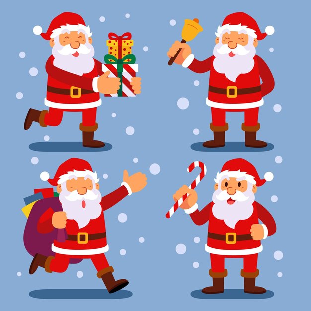Handgezeichnete flache Weihnachtsmann-Charaktere-Sammlung