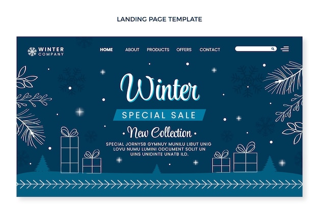 Handgezeichnete flache winter-landing-page-vorlage