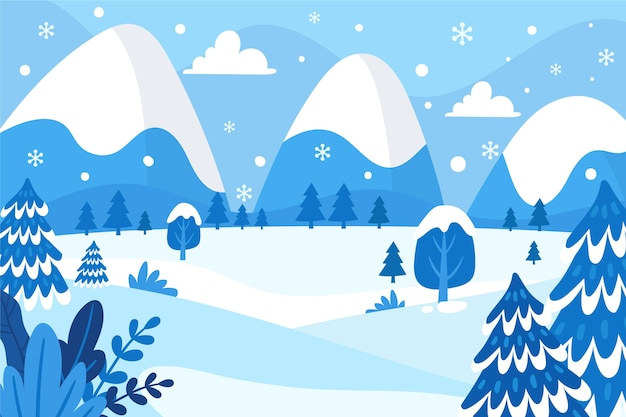 Kostenloser Vektor handgezeichnete flache winterlandschaft