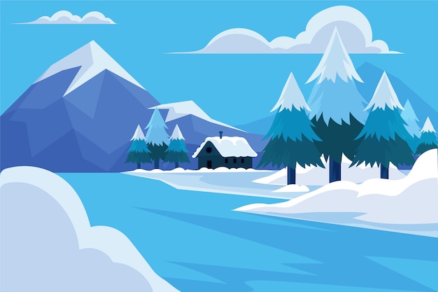 Handgezeichnete flache Winterlandschaft