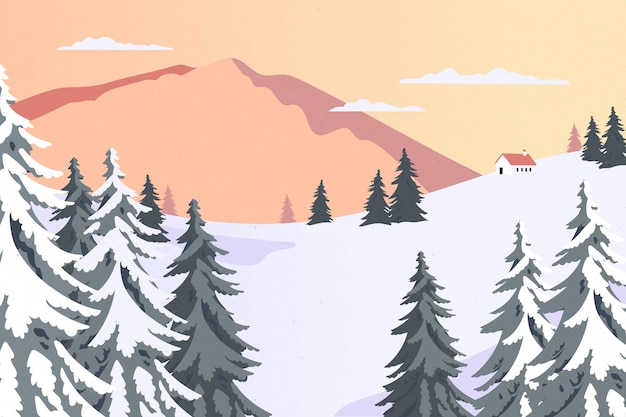 Kostenloser Vektor handgezeichnete flache winterlandschaft