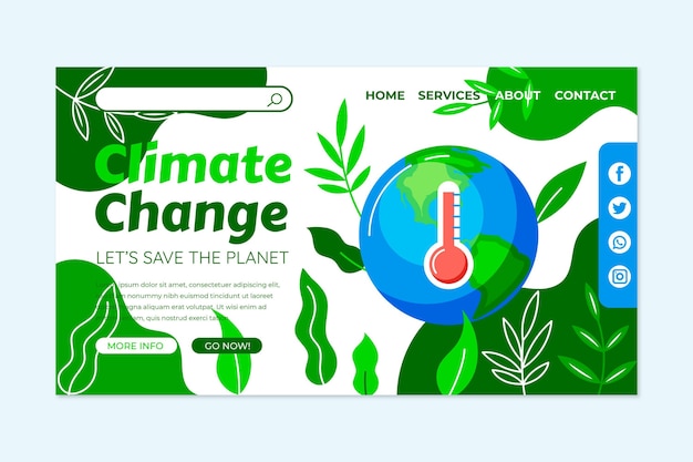 Handgezeichnete flache zielseitenvorlage für den klimawandel