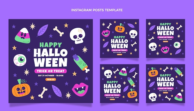 Kostenloser Vektor handgezeichnete flaches design halloween ig post