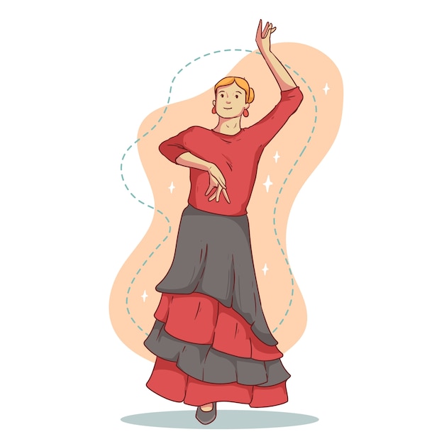 Kostenloser Vektor handgezeichnete flamenco-frauenillustration