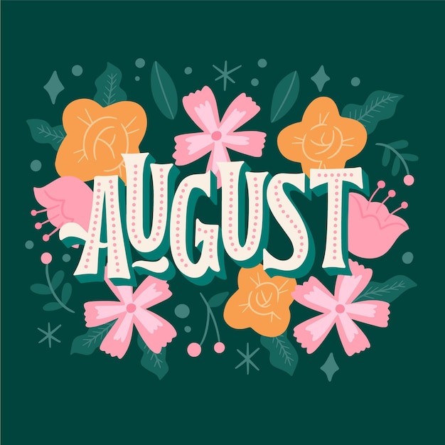 Handgezeichnete florale August-Schriftzug