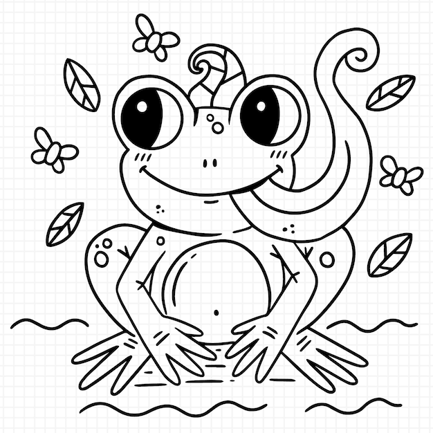 Kostenloser Vektor handgezeichnete frosch-umrissillustration