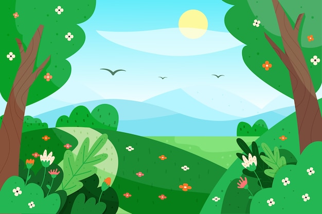 Handgezeichnete Frühlingslandschaft