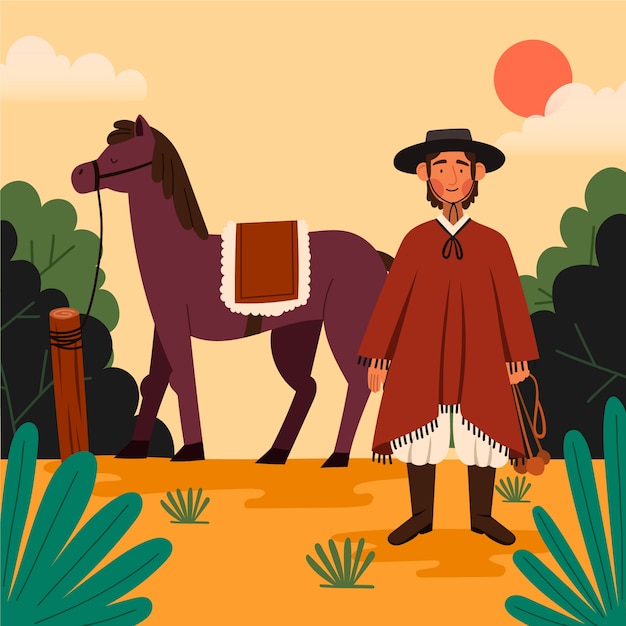 Kostenloser Vektor handgezeichnete gaucho-cowboy-illustration