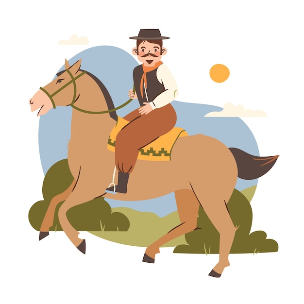 Kostenloser Vektor handgezeichnete gaucho-cowboy-illustration