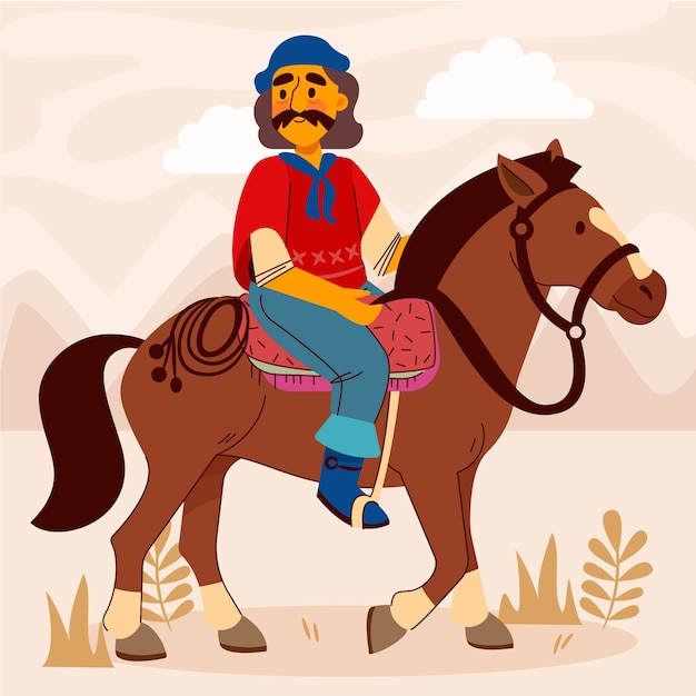 Kostenloser Vektor handgezeichnete gaucho-cowboy-illustration