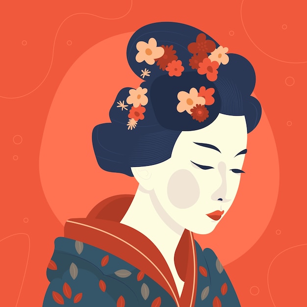 Kostenloser Vektor handgezeichnete geisha-illustration