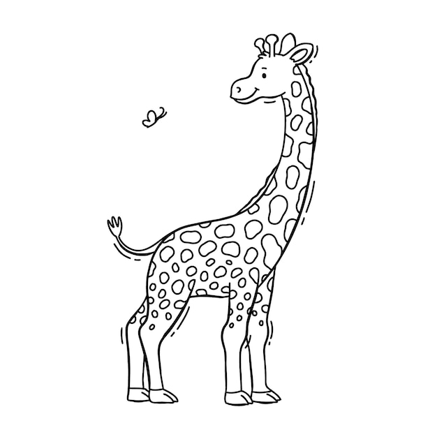 Kostenloser Vektor handgezeichnete giraffen-umrissillustration