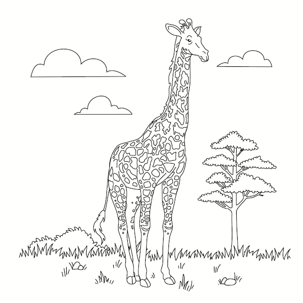 Kostenloser Vektor handgezeichnete giraffen-umrissillustration