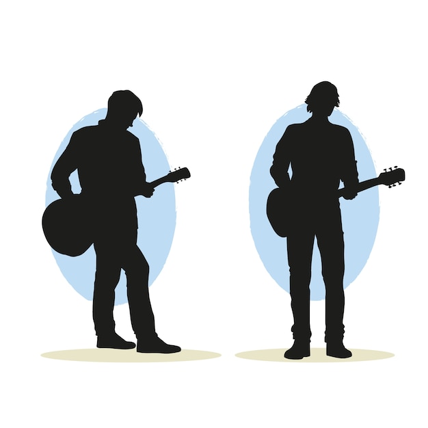 Kostenloser Vektor handgezeichnete gitarristen-silhouette