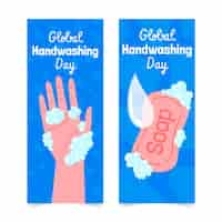 Kostenloser Vektor handgezeichnete globale vertikale banner für den tag des händewaschens